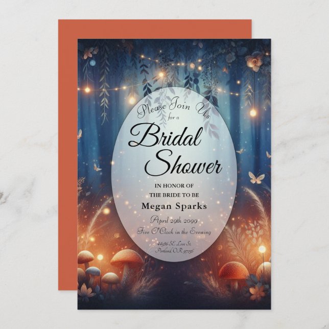 Invitation Fairy Lights in a Moonlit Forest Bridal Shower (Devant / Derrière)