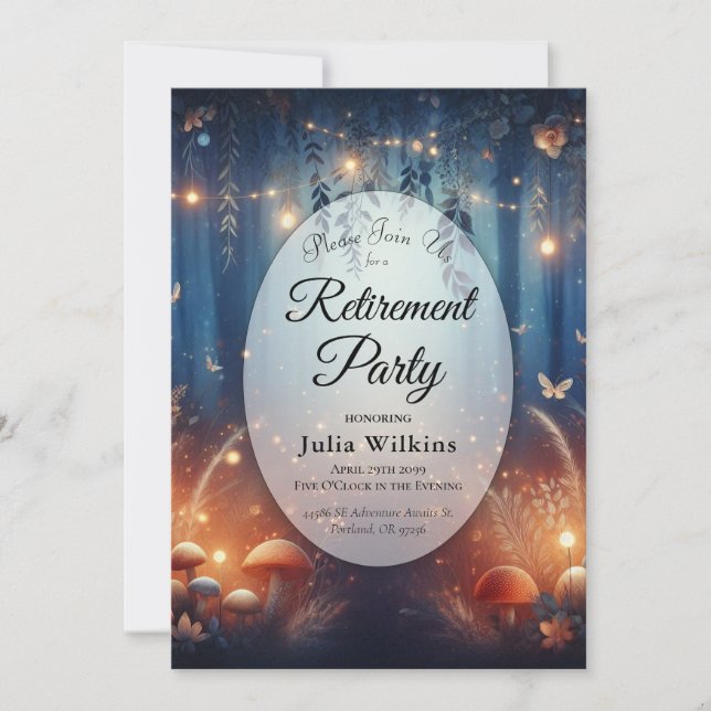 Invitation Fairy Lights in a Moonlit Forest Retirement Party (Devant)