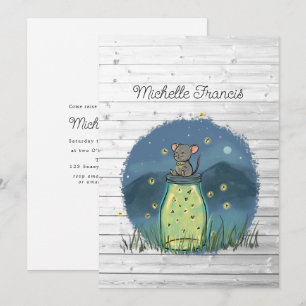 Invitation Fairy-lights rustiques Souris Lucioles Pot en verr