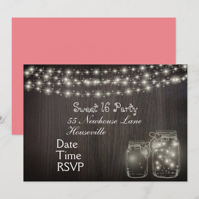 Invitation Fairy Lights Sweet sixteen Party (Devant / Derrière)