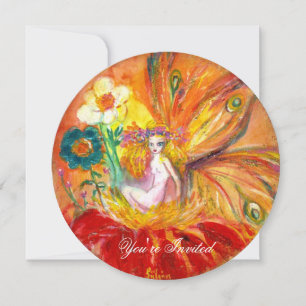 Invitation FAIRY OF THE FLOWERS rouge jaune or étincelles
