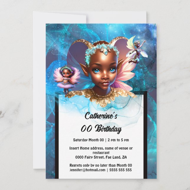 Invitation Fairy pixie melanin princesse enchantée filles gir (Devant)