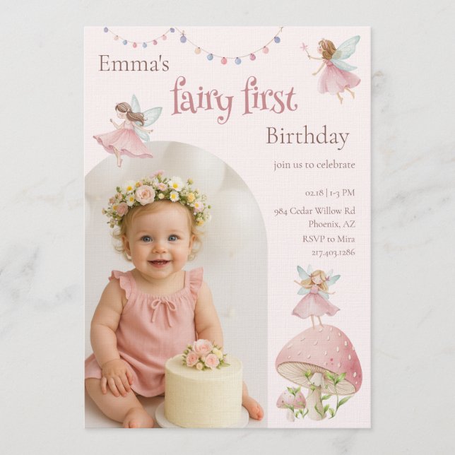 Invitation Fairy Premier Anniversaire 1er Enchanté Magique (Devant)
