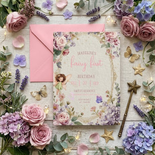 Invitation Fairy Premier Anniversaire Forêt Aquarelle Champig