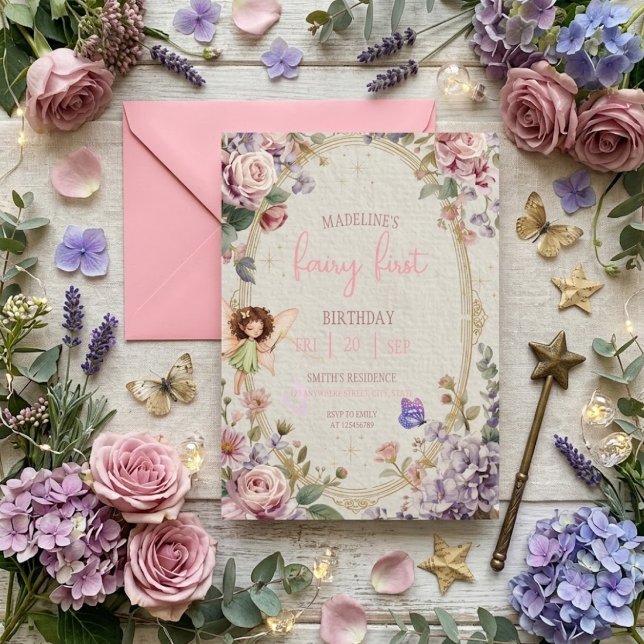 Invitation Fairy Premier Anniversaire Forêt Aquarelle Champig (Créateur téléchargé)