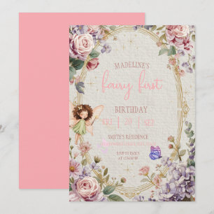 Invitation Fairy Premier Anniversaire Forêt Aquarelle Champig