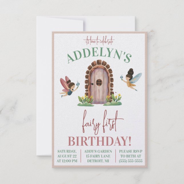 Invitation Fairy Premier Anniversaire, Jardin Fairy Theme Ann (Devant)