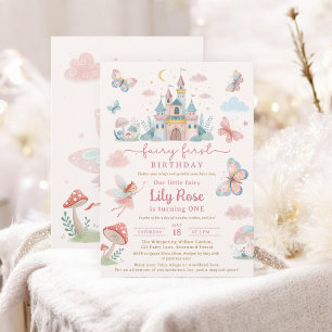 Invitation Fairy Premier anniversaire Pink Whimsical Castle E