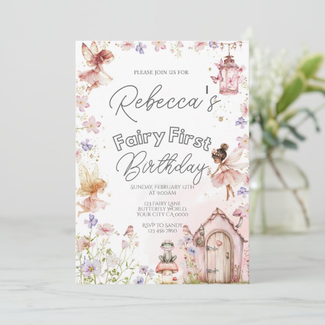 Invitation Fairy Première fête d'anniversaire (Debout devant)