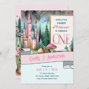 Invitation Fairy Princess 1er anniversaire ONE Pink Fairycore