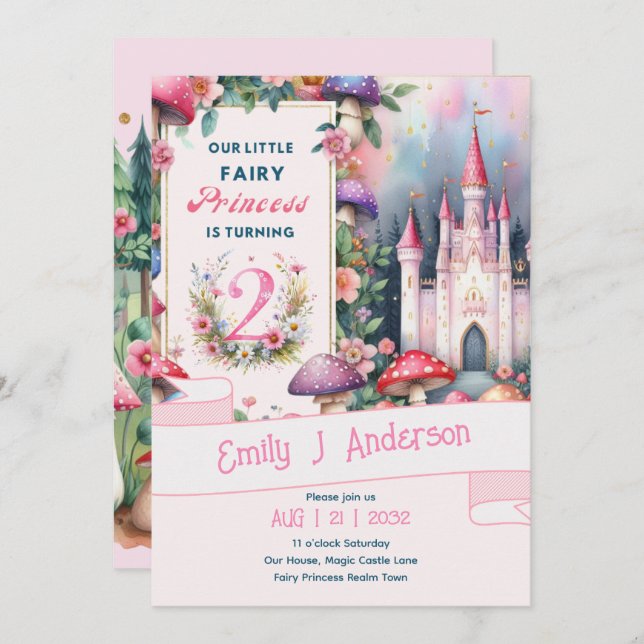 Invitation Fairy Princess 2e anniversaire Fairy Tale Fairycor (Devant / Derrière)
