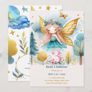 Invitation Fairy Princess 3e anniversaire TROIS Pink Fairycor