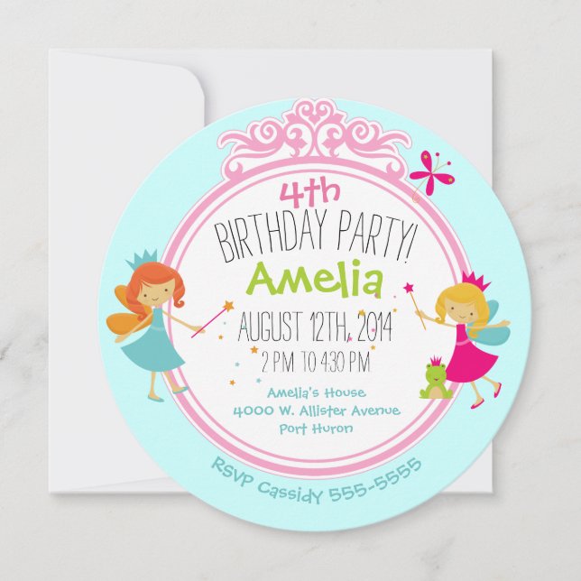 Invitation Fairy Princess Birthday Circle (Devant)