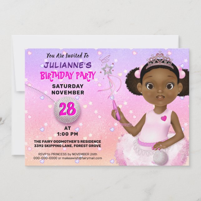 Invitation Fairy Princess d'Amérique africaine Anniversaire (Devant)