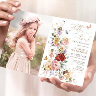 Invitation Fairy Princess Flower Garden Girls Photo Anniversa