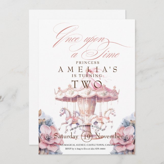 Invitation Fairy Princess Flower Pink fête d'anniversaire (Devant / Derrière)
