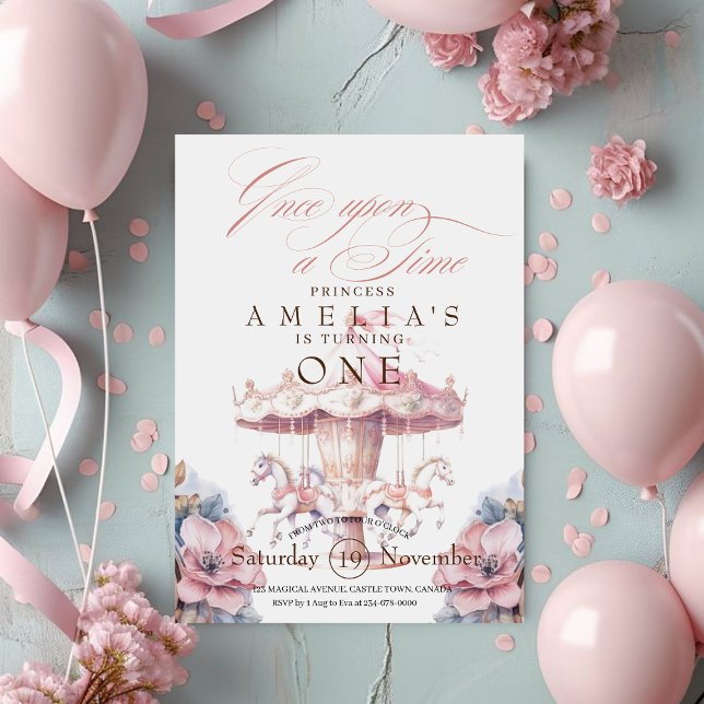 Invitation Fairy Princess Flower Pink fête d'anniversaire 1er (Créateur téléchargé)