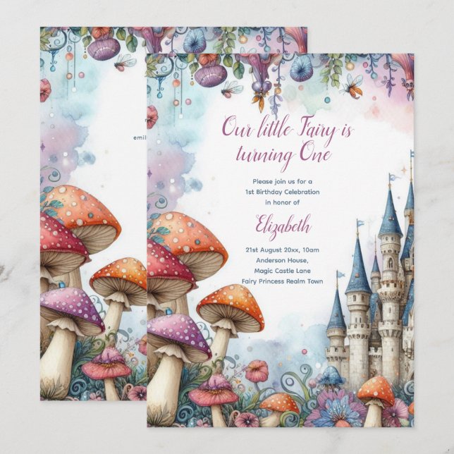 Invitation Fairy Princess Party Magique Anniversaire Bash (Devant / Derrière)