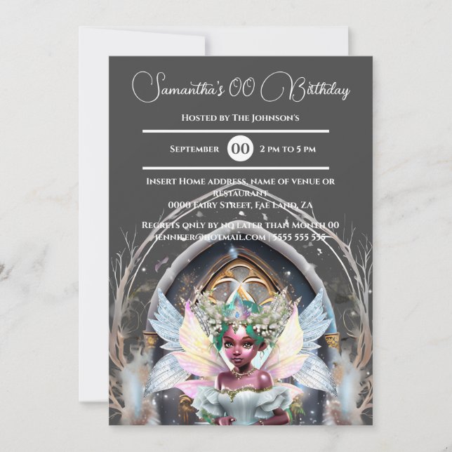 Invitation Fairy princesse melanin rose parties scintillant m (Devant)