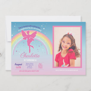 Invitation Fairy Rainbow Party Anniversaire Rose fées magique