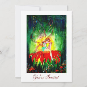 Invitation FAIRY RÊVER SUR UNE FLEURS ROUGE jaune vert