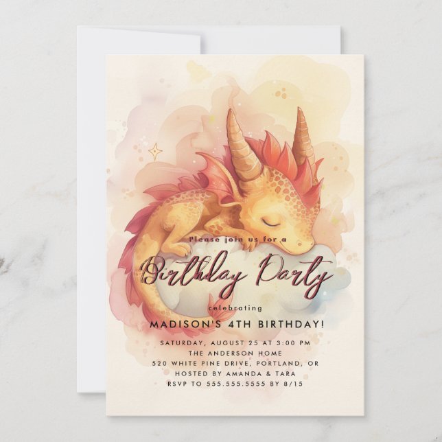Invitation Fairy Tale Baby Dragon fête d'anniversaire (Devant)