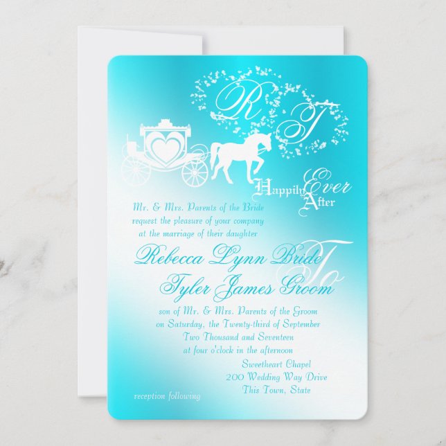 Invitation Fairy Tale Carriage Aqua Mariage (Devant)