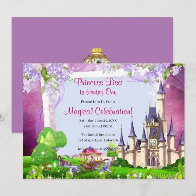 Invitation Fairy Tale Castle Princess (Devant / Derrière)
