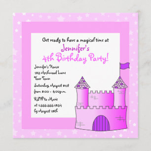 Invitation Fairy Tale Castle Theme Child Birday - Pink