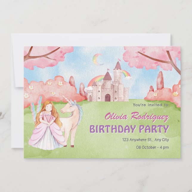 Invitation Fairy tale château princess unicorne anniversaire (Devant)