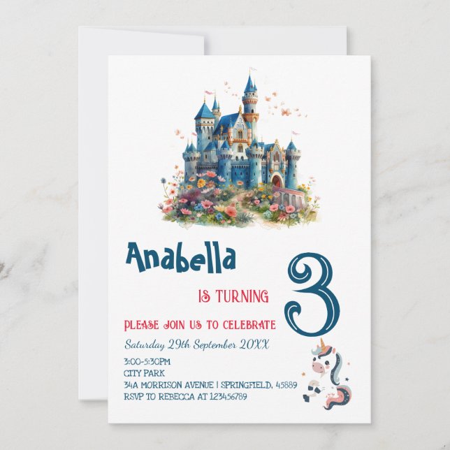 Invitation Fairy Tale Conte Unicorn Anniversaire de enfant Pa (Devant)