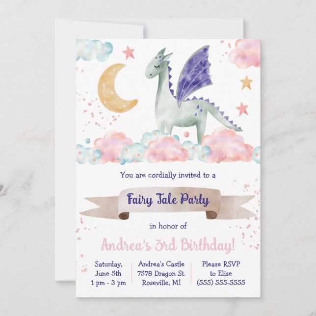 Invitation Fairy Tale, Dragon Theme Anniversaire (Devant)