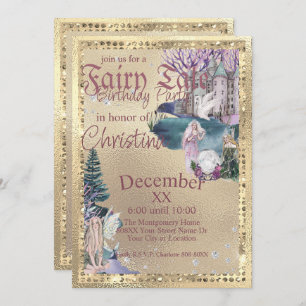 Invitation Fairy Tale Fairies Crystal Ball on Gold
