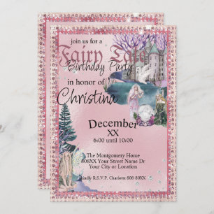 Invitation Fairy Tale Fairies Crystal Ball on Pink