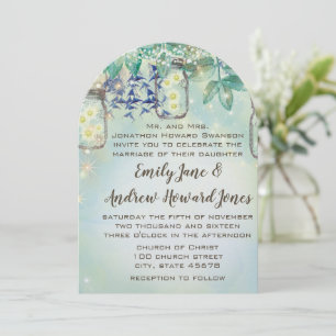 Invitation Fairy Tale Forest Blue Green Mason Jar Mariage