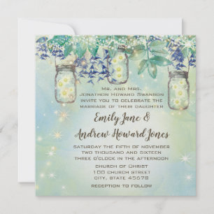 Invitation Fairy Tale Forest Blue Green Mason Jar Mariage