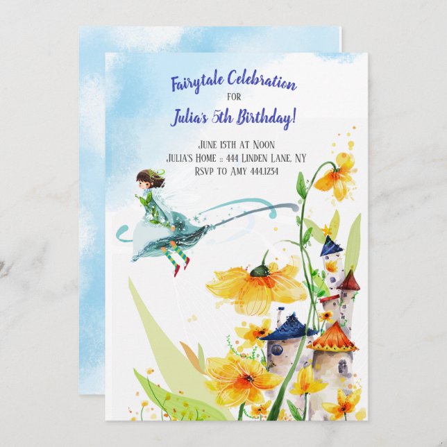 Invitation Fairy tale Garden Anniversaire (Devant / Derrière)