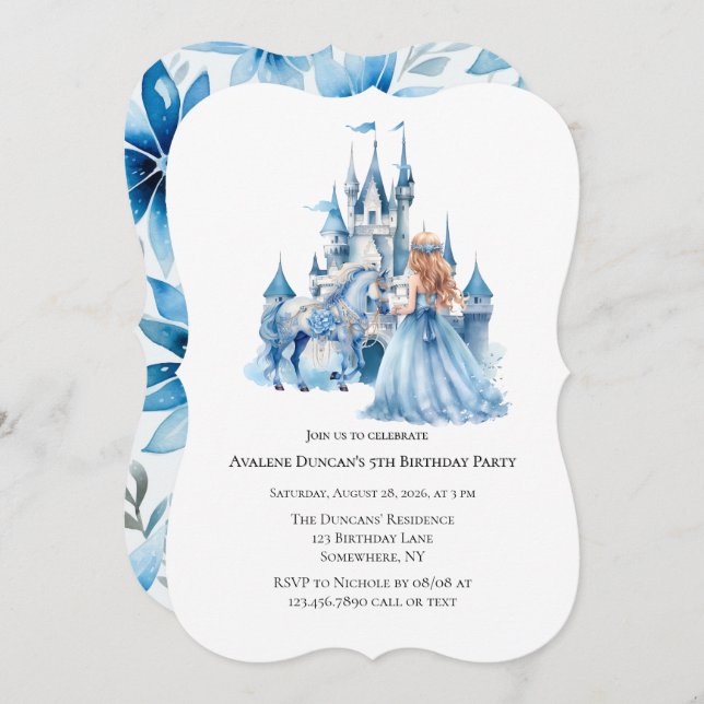 Invitation Fairy Tale Princess Castle Girl Birthday Party (Devant / Derrière)