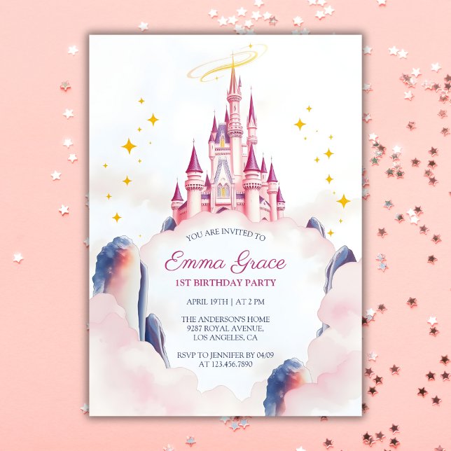 Invitation Fairy Tale Princess Castle Rose Girl'anniversaire (Fairytale Princess Castle Pink Girl Birthday Invitation)