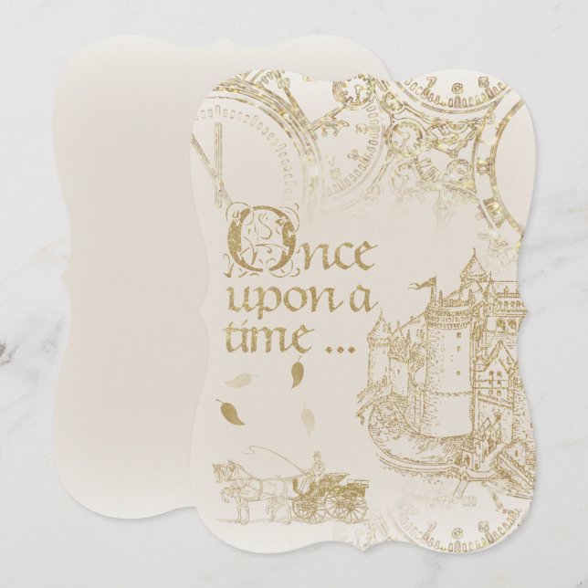 Invitation Fairy Tale Thème Château Carriage Gold Blank Back (Devant / Derrière)