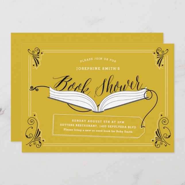 Invitation Fairy Tale Yellow Gold Baby shower Livre Douche (Devant / Derrière)