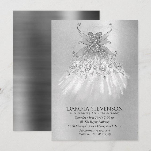 Invitation Fairy Wing Gown | Argent Platinum Faux Sheen (Devant / Derrière)