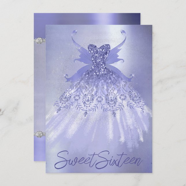 Invitation Fairy Wing Lavender Gown | Fleur d'iridescente vio (Devant / Derrière)