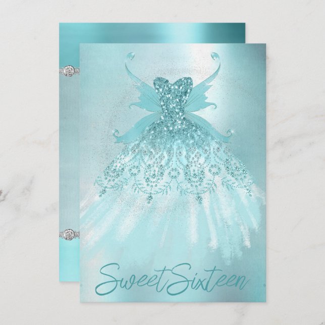 Invitation Fairy Wing Mint Gown | Luxe Pearl Green Aqua Sheen (Devant / Derrière)