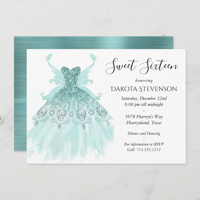 Invitation Fairy Wing Mint Gown | Luxe Pearl Green Aqua Sheen (Devant / Derrière)