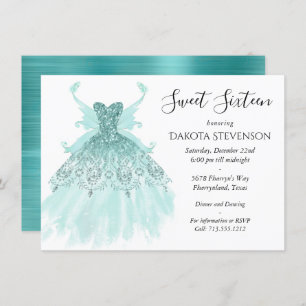 Invitation Fairy Wing Mint Gown Luxe Pearl Green Aqua Sheen