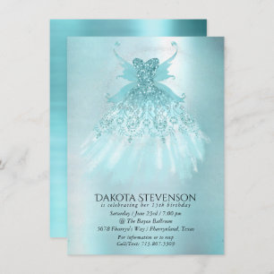 Invitation Fairy Wing Mint Gown Luxe Pearl Green Aqua Sheen