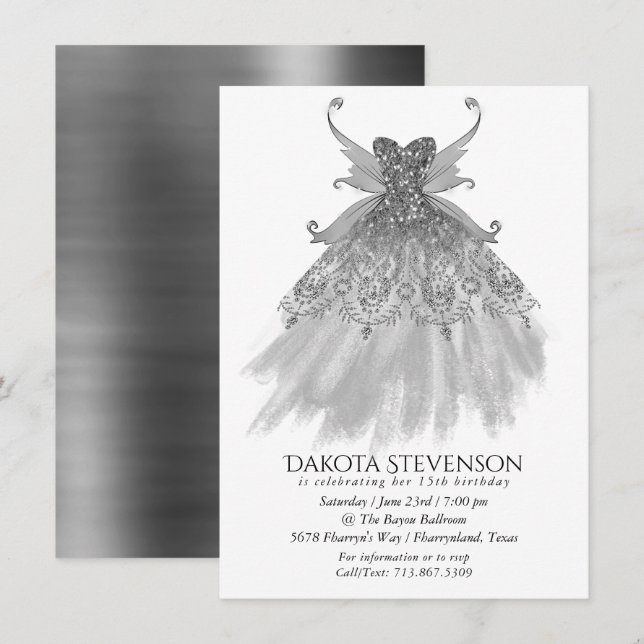 Invitation Fairy Wing Silver Gown | Platine Faux Sheen (Devant / Derrière)