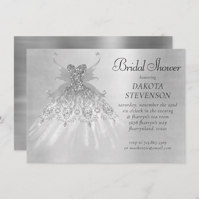 Invitation Fairy Wing Silver Gown | Platine Faux Sheen (Devant / Derrière)