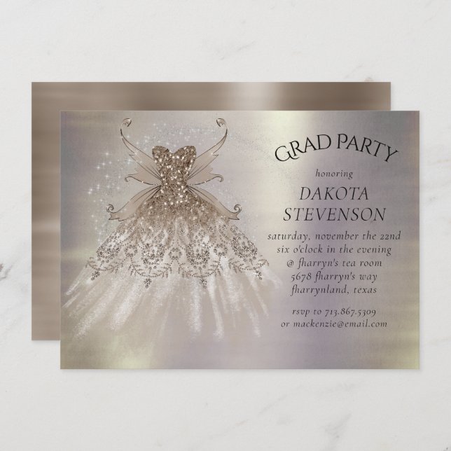 Invitation Fairy Wing Taupe Gown | Fleur de Champagne Élégant (Devant / Derrière)